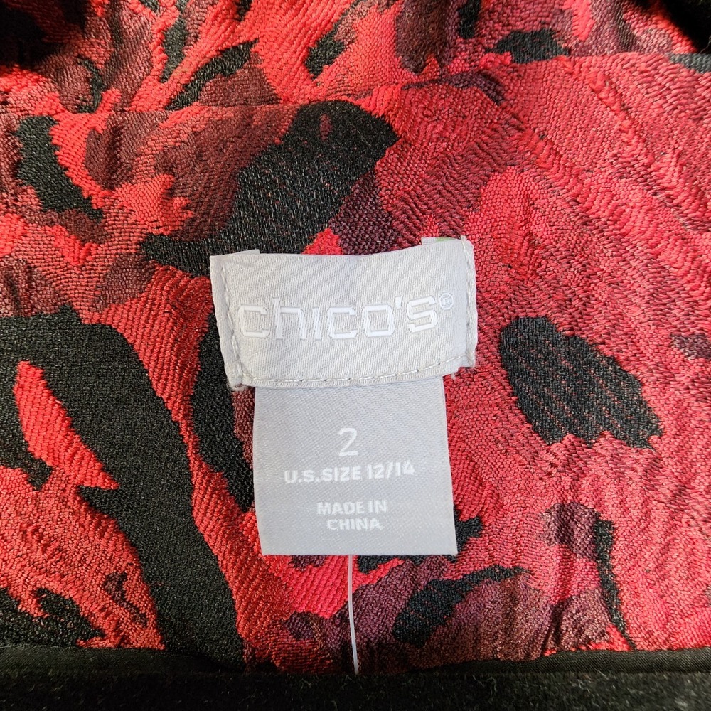 Chico's Wild Poppy Rose Jacquard Topper Jacket Red‎ Black Size 2 US 12/14 NEW - Picture 7 of 12